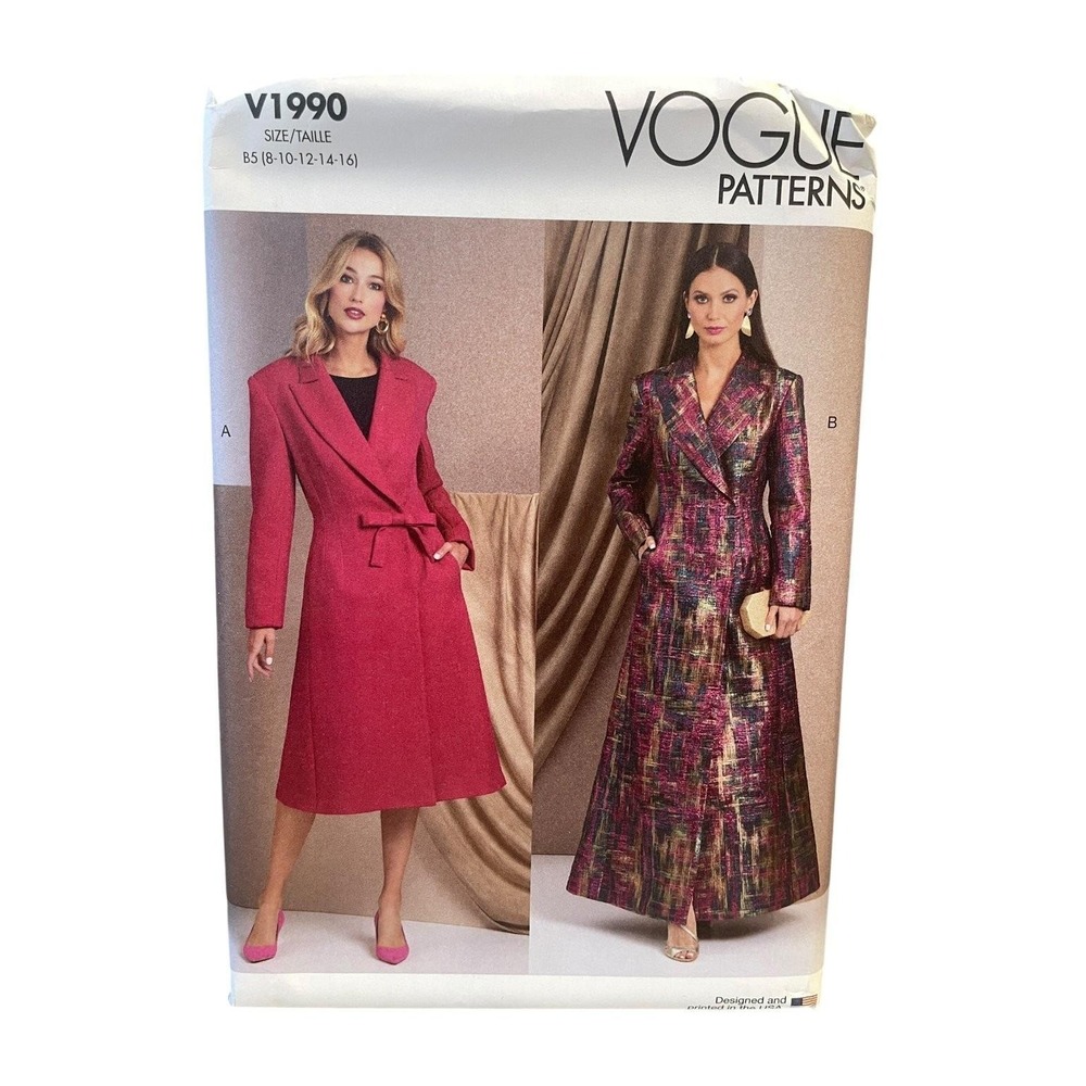 Vogue V1990 Coat Dress Jacket Misses 8 10 12 14 16 Tailored Stylish